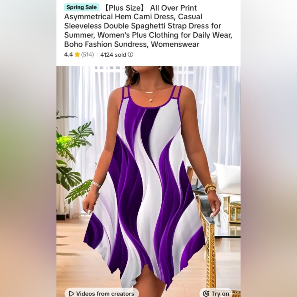Plus Size Purple & White Asymmetrical Cami Dress